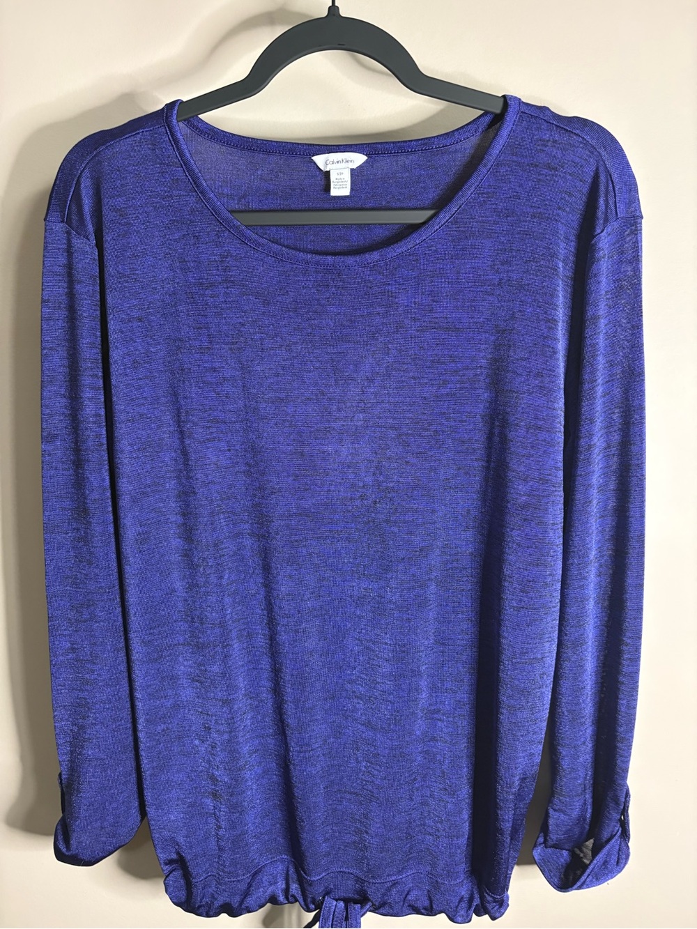 Calvin Klein Purple Long Sleeve Scoop-Neck Tie-Hem Top